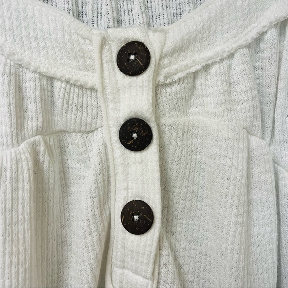 Free People We the Free Must Have Waffle-Knit Henley Tee - Ivory Medium - Picture 2 of 11